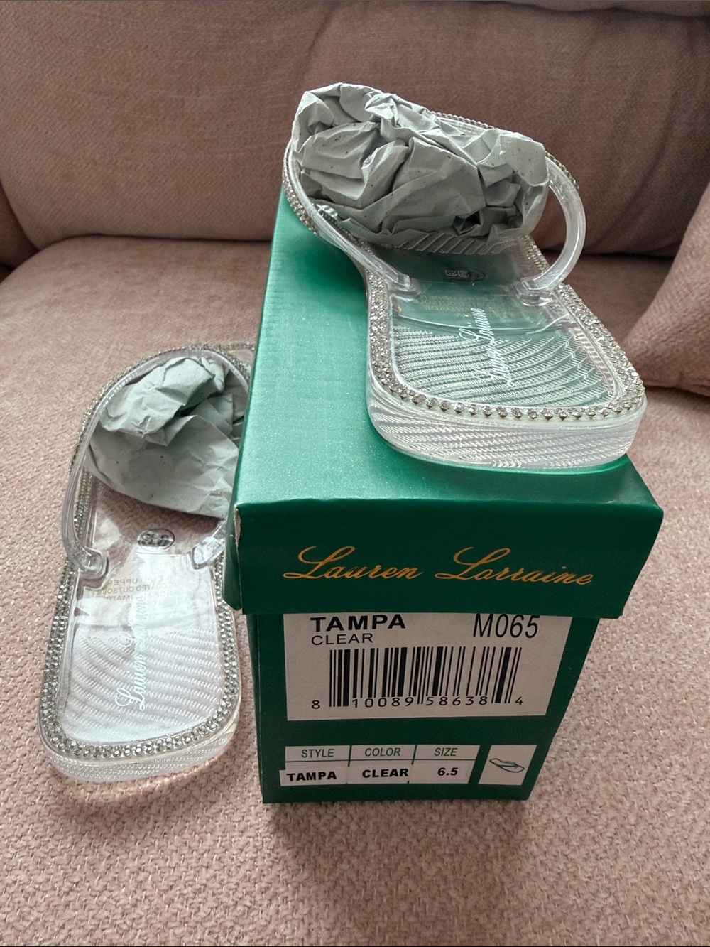 Lauren Lorraine Clear Rhinestone-Trim Jelly Slide Sandals